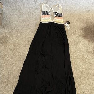 Elegant Black and Multicolor Maxi Dress NWT